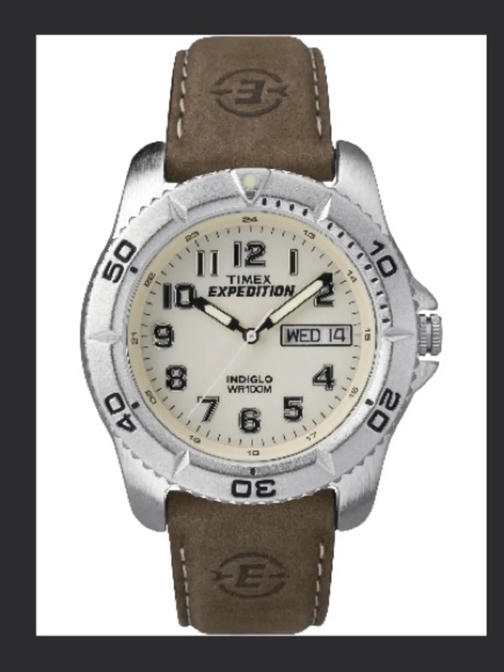Timex Silver Case Watch with Cream Dial and Brown Leather Strap